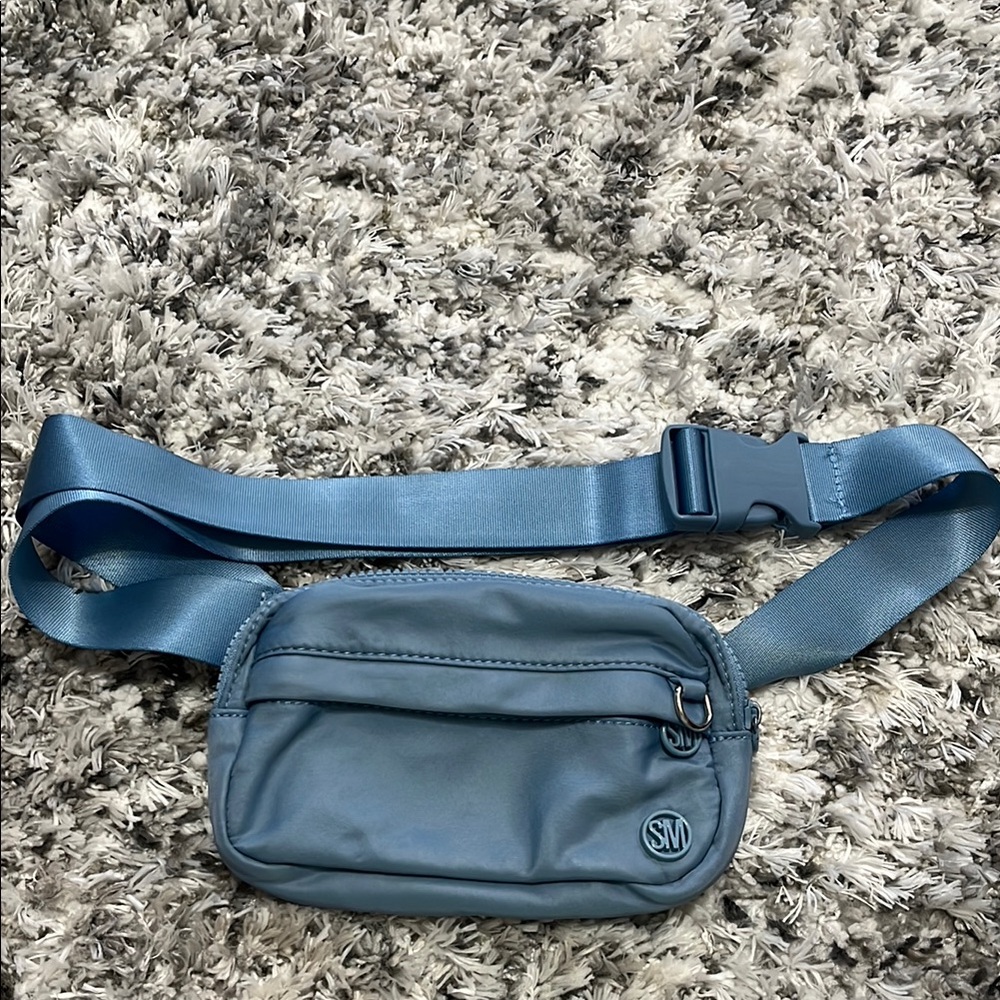 Blue Belt Bag with Adjustable Strap and Multiple Compartments